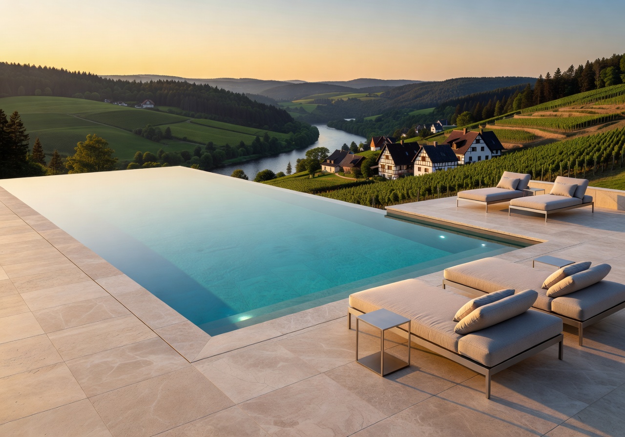 Curated luxury infinity pool overlooking scenic Germany landscapes