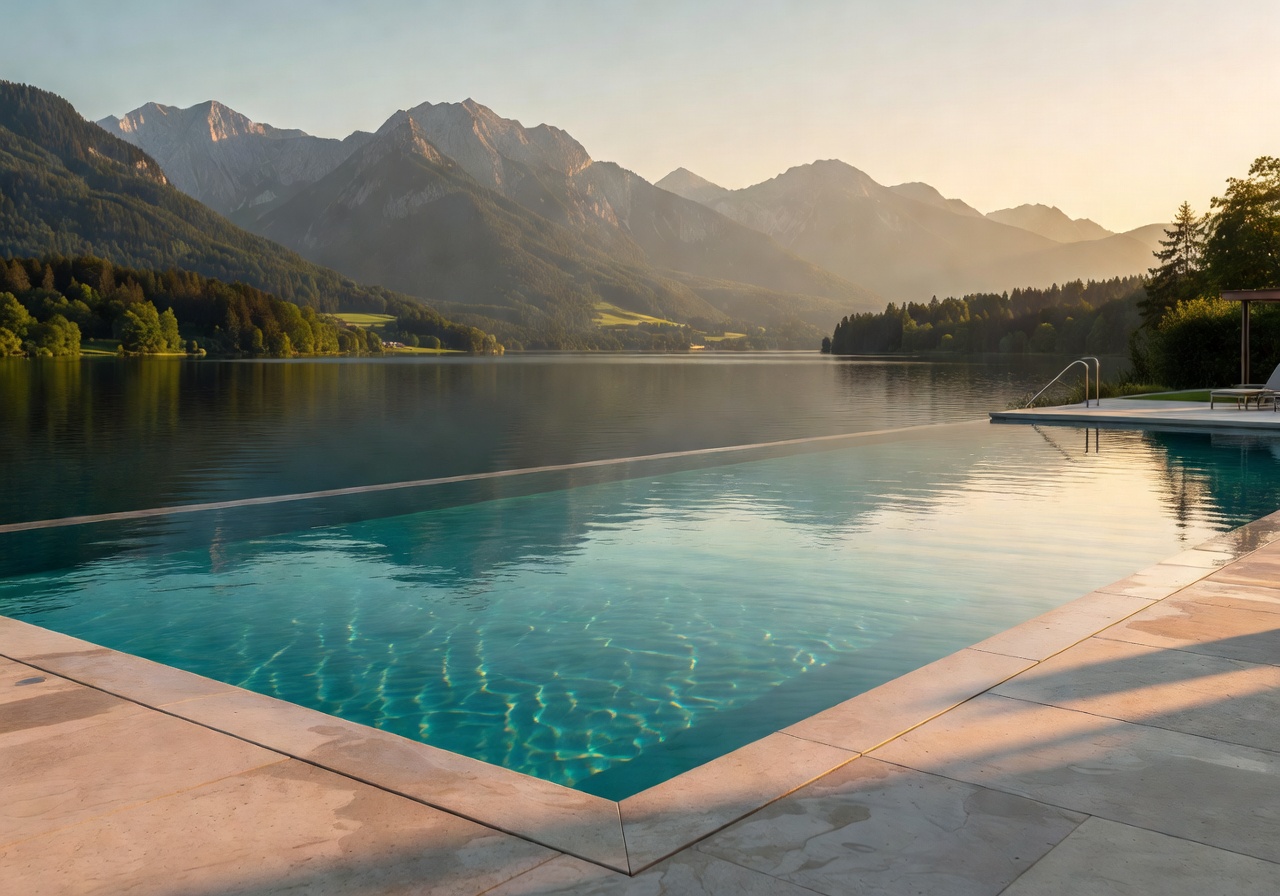 Althoff Seehotel Überfahrt lakeside infinity pool at Lake Tegernsee