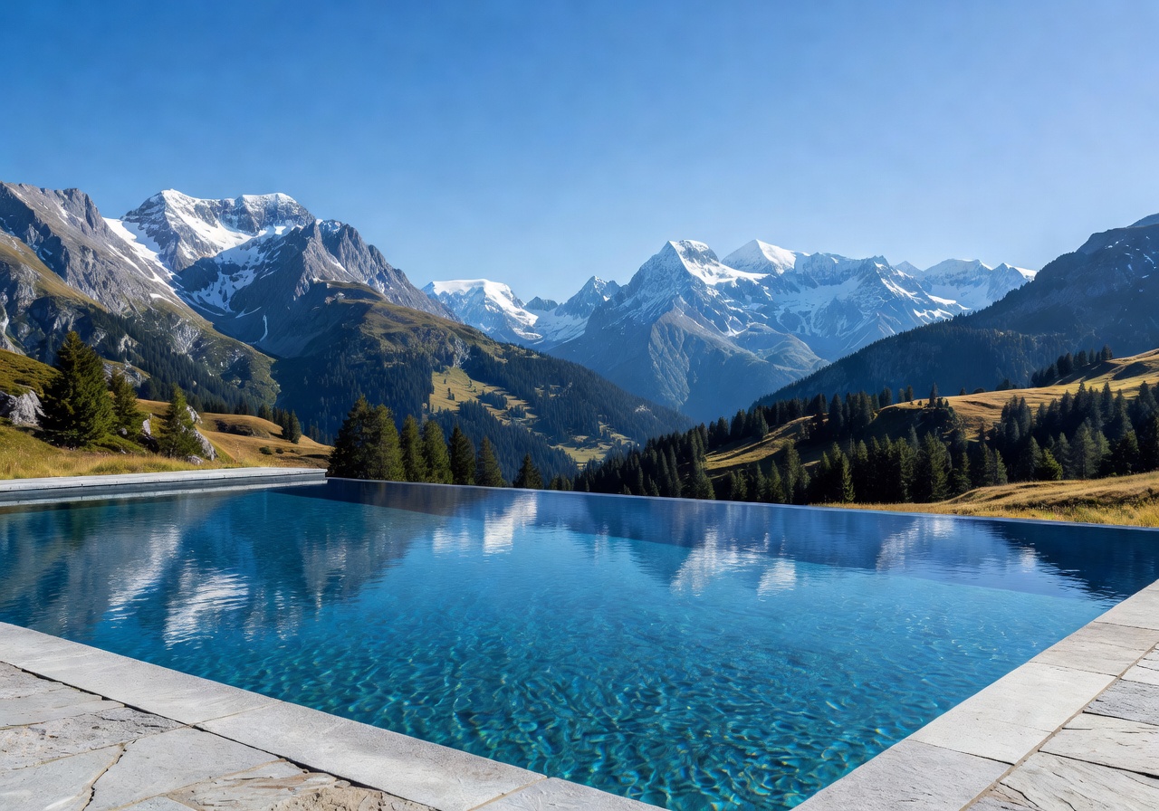 Das Kranzbach mountain-facing infinity pool surrounded by the Bavarian Alps