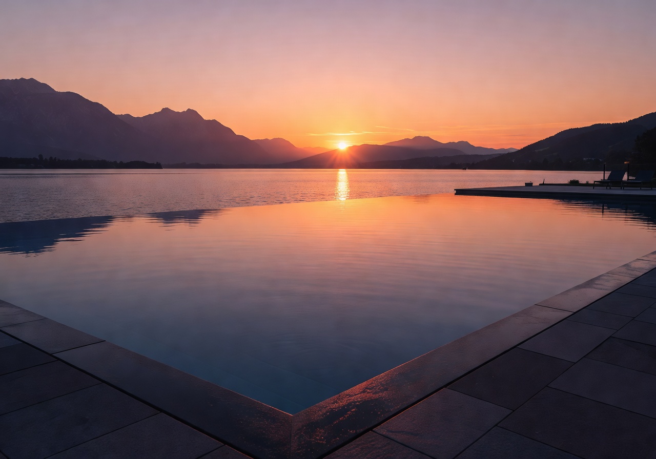 Lake Tegernsee gorgeous lakeside sunset infinity pool