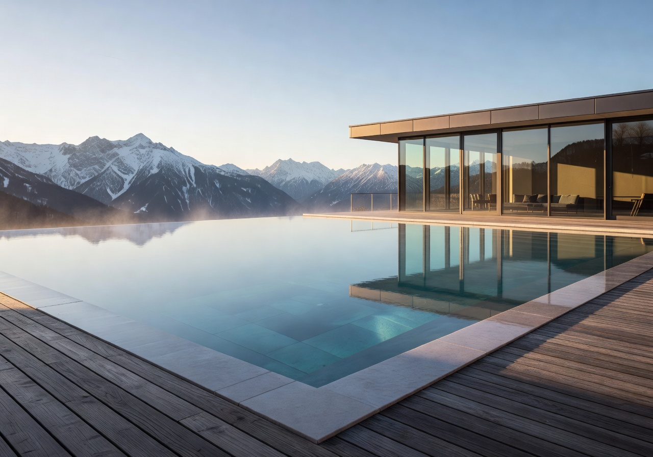 Schloss Elmau Resort spectacular infinity spa pool overlooking the Wetterstein mountains