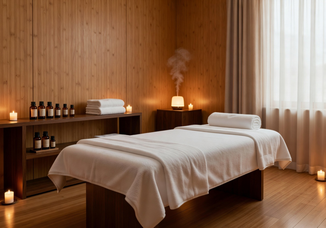 Relaxing spa and wellness massage therapy room